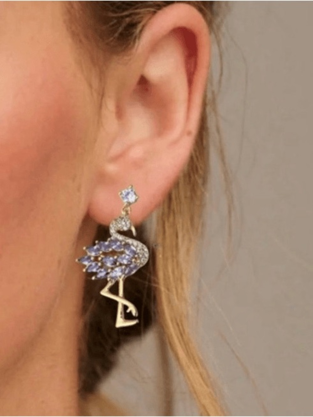Kate Spade Flamingo Amethyst Pave Crystal Gold Dangle Earrings New‎